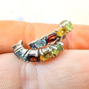 Multicolor Gemstone Hoop Earrings - Sterling Silver THAI 5 Color